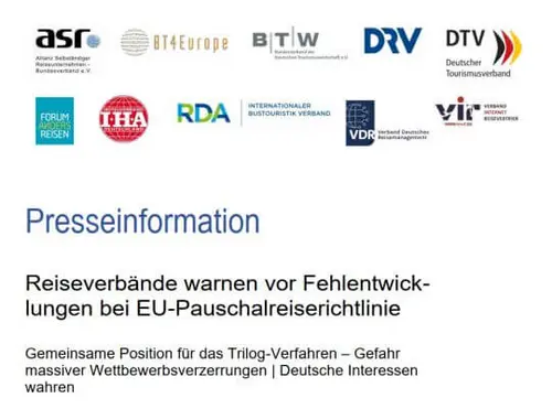 Bild von der gemeinsamen Pressemitteilung zur Pauschalreiserichtlinie | VDR