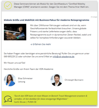 Beispiel-Anzeige Akademie-Newsletter | VDR-Sponsoring Anzeige-Beispiel Akademie-Newsletter | VDR-Sponsoring